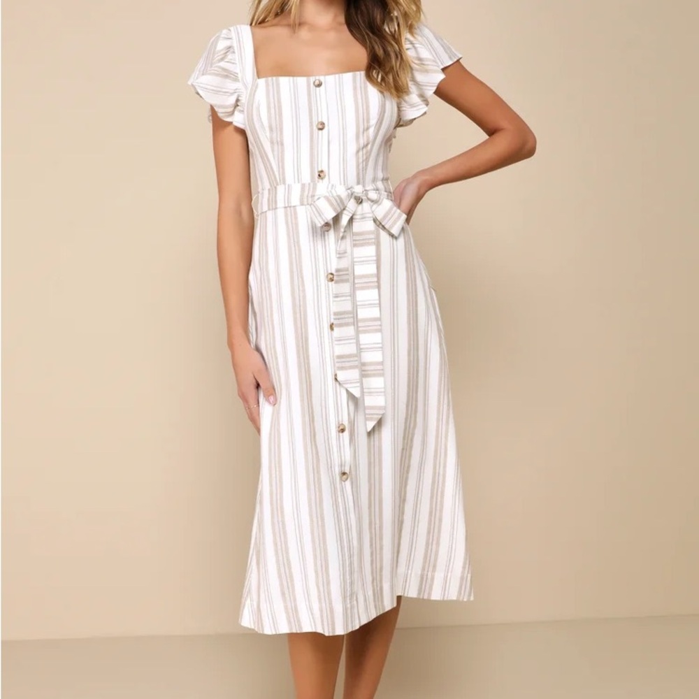 Lulu's Cream Striped Midi Dress